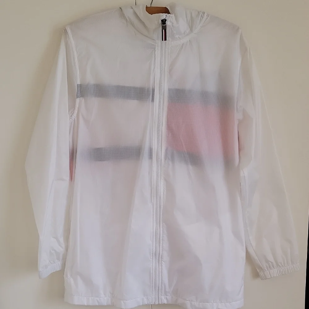 Tommy Hilfiger Boy's White Windbreaker Jacket with Stripes